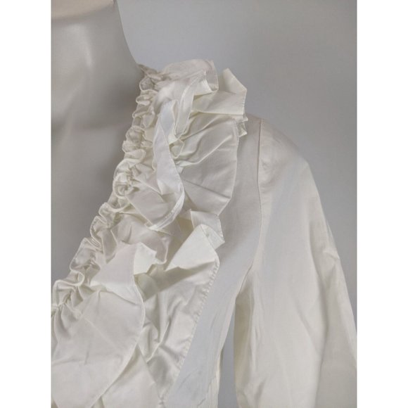 Meredith Women's Top Size 10 Ivory Long Sleeve Button Front Blouse Ruffle NEW - Picture 4 of 13